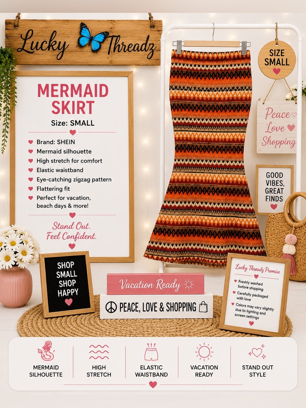 SHEIN Orange Multi-Zigzag Mermaid Maxi Skirt
